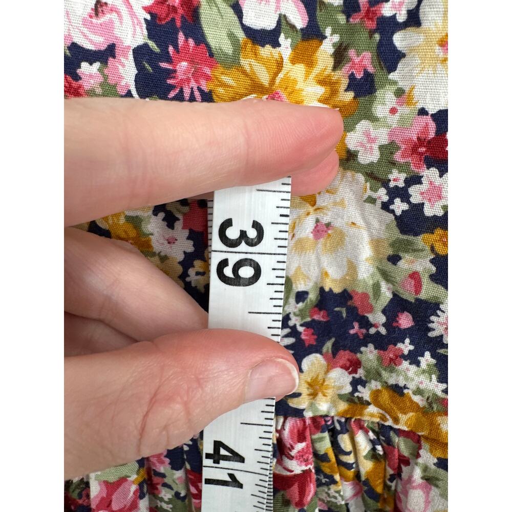 Vintage Handmade Dress Womens Medium Navy Blue Ditsy Floral Knee Length Cottage - Picture 7 of 9